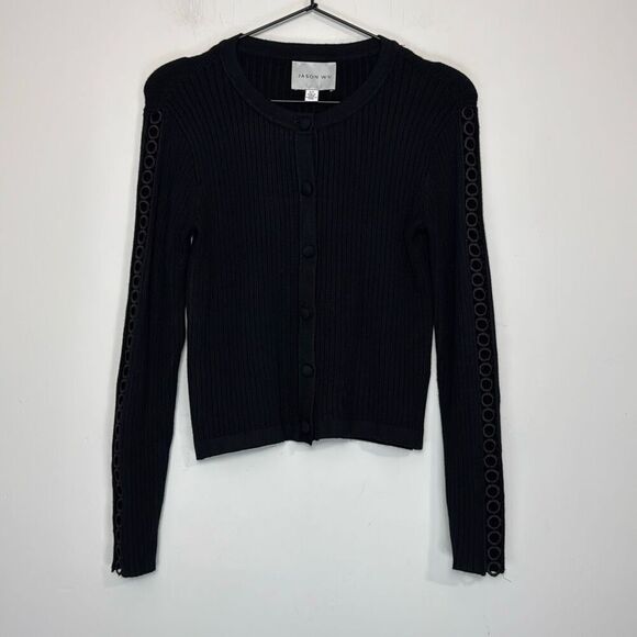 Jason Wu Circle Lace Trim Rib Knit Cardigan S - Picture 3 of 7